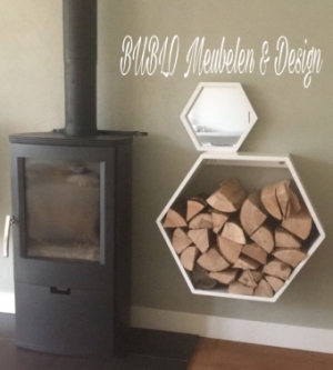 Hexagon Wanddecoratie Haardhout